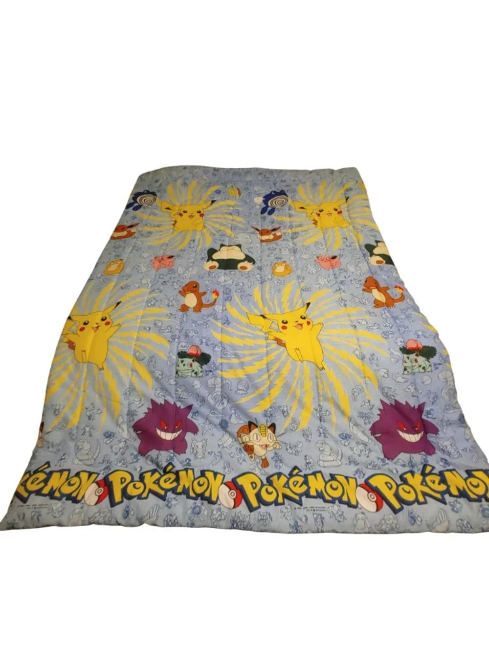 Pokemon Twin Comforter 1998 Vintage Pikachu Gengar Bulbasaur Charmander Blue